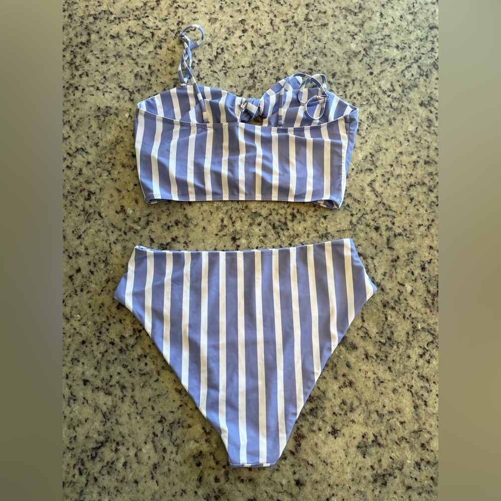 Women’s Striped high waist Bikini Set in Blue and White size 8 - Picture 2 of 4